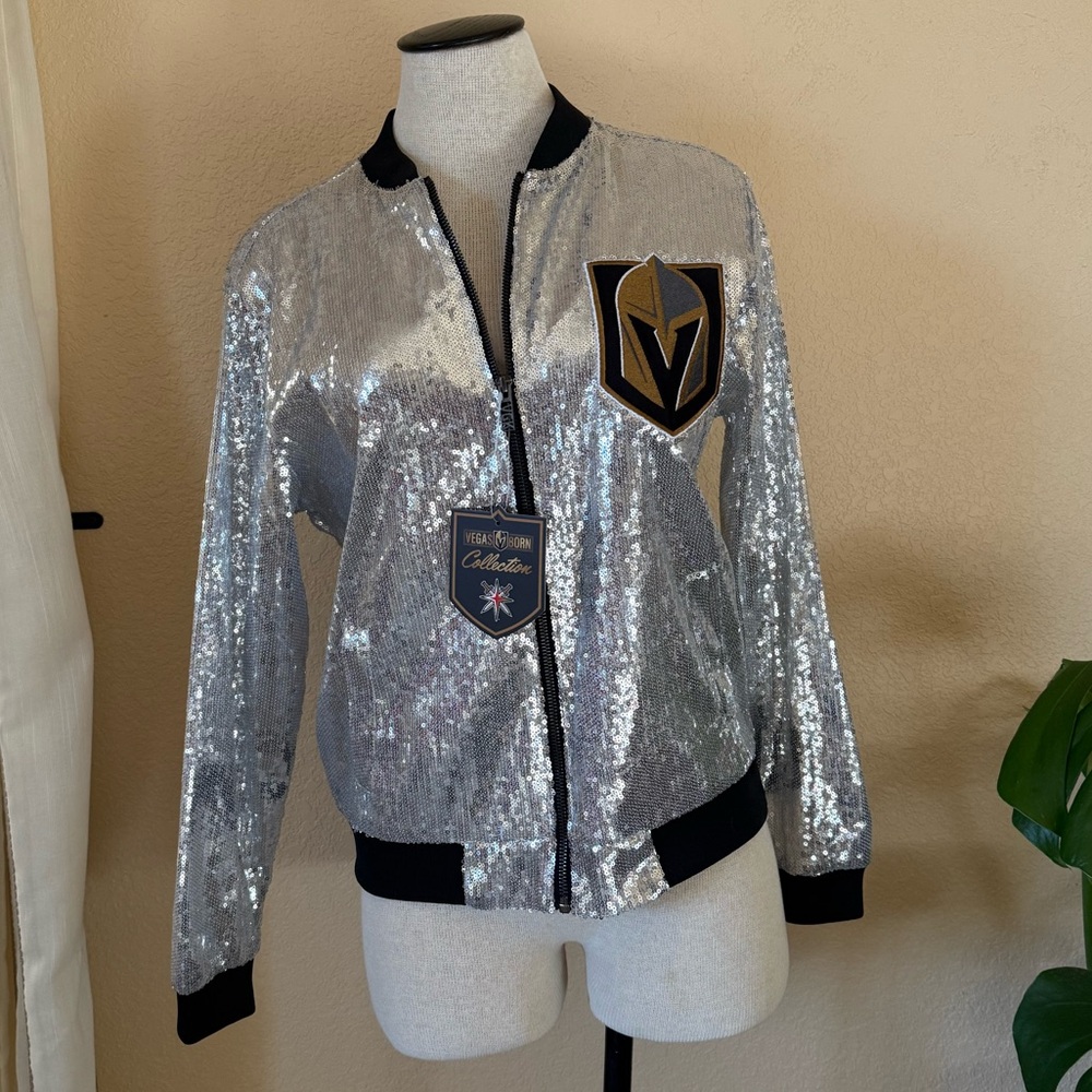 NHL Vegas Golden Knights Vegas Born Collection Silver Sequin Jacket and Hat
